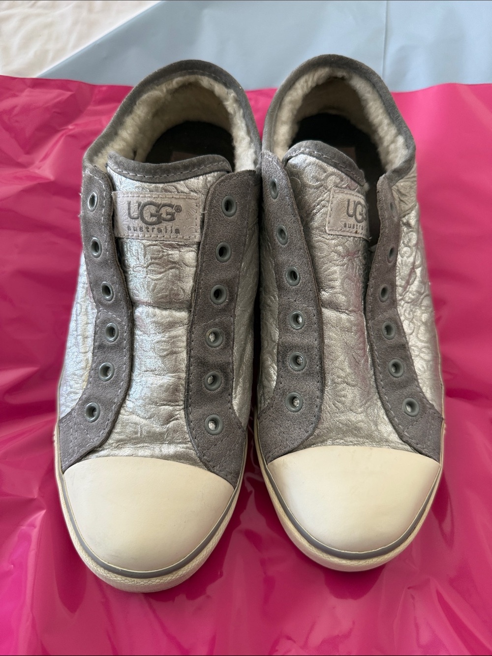 UGG Metallic Silver Slip-On Sneakers